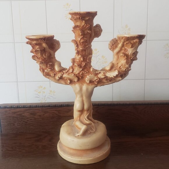 Resin Cherubim Candlabra Angelic Candle Holder - Picture 4 of 6